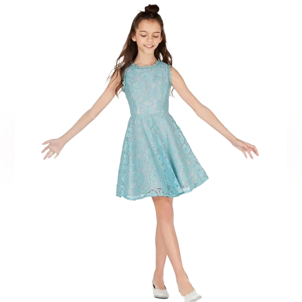 Rare Editions Blue Lace‎ Flower Girl Dress | Size 7 | Spring Wedding Party Dress